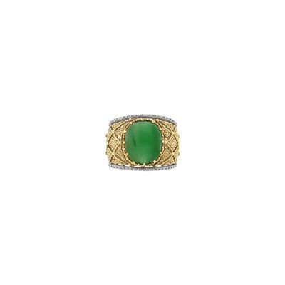 Lot 25 - Buccellati Wide Gold, Platinum and Jade Band Ring