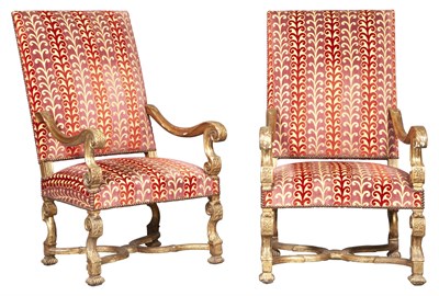 Lot 32 - Pair of Louis XIV Giltwood Fauteuils à la...