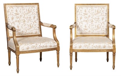 Lot 137 - Pair of Louis XVI Style Upholstered Giltwood...