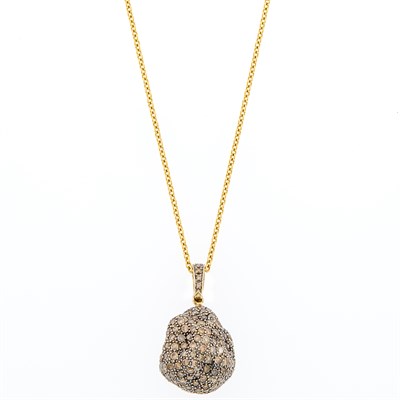 Lot 1266 - Gold and Brown Diamond Nugget Enhancer with Long Gold Chain Necklace