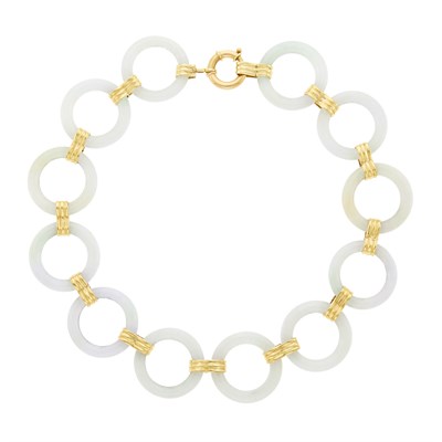 Lot 1174 - Gold and Jade Link Necklace