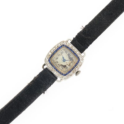 Lot 1197 - Platinum, Diamond and Sapphire Wristwatch