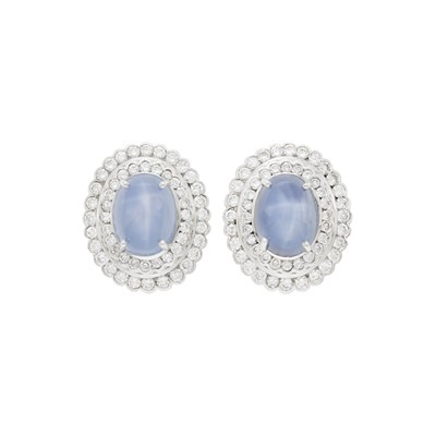 Lot 50 - Pair of White Gold, Gray Star Sapphire and Diamond Earrings