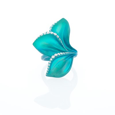 Lot 1189 - Titanium, Iridescent Teal Enamel and Diamond Ring