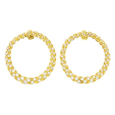 Lot 132 - Pair of Gold-Plated Platinum and Diamond Hoop Earrings