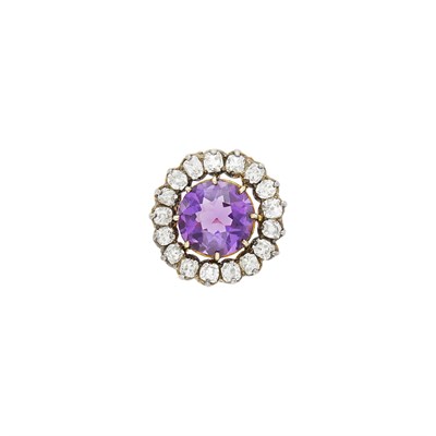 Lot 73 - Antique Silver, Gold, Amethyst and Diamond Pin