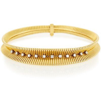 Lot 86 - Gold and Diamond Snake Link Necklace, France