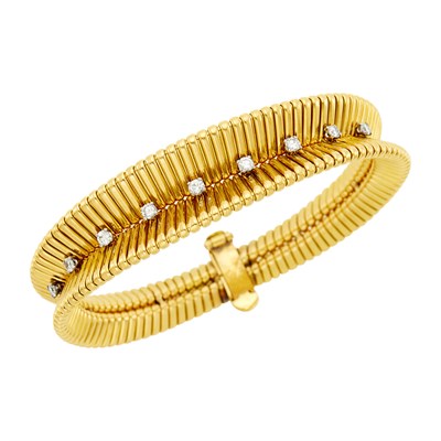 Lot 85 - Gold and Diamond Snake Link Bracelet, France