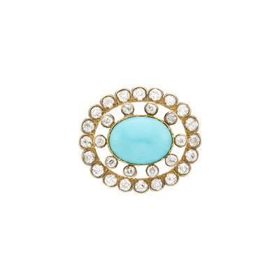 Lot 88 - Antique Gold, Turquoise and Diamond Brooch