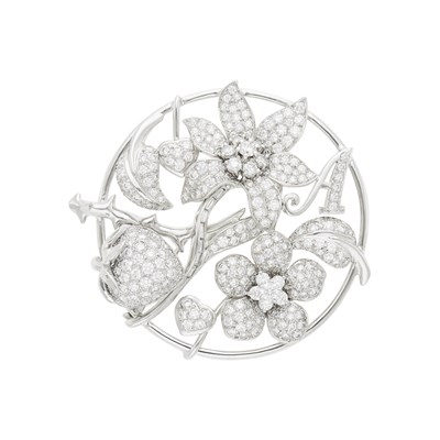 Lot 53 - Kwiat White Gold and Diamond Flower Clip-Brooch
