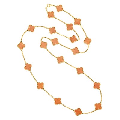 Lot 165 - Van Cleef & Arpels Gold and Coral 'Alhambra' Necklace, France
