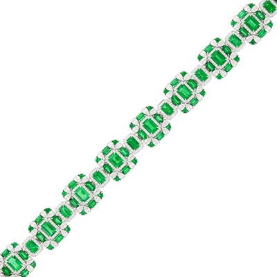 Lot 133 - White Gold, Emerald and Diamond Bracelet