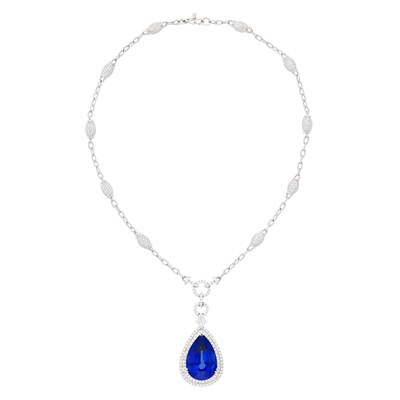 Lot 126 - White Gold, Tanzanite and Diamond Pendant-Necklace