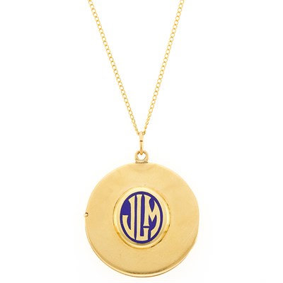 Lot 1145 - Gold and Enamel Locket with Gold-Filled Chain Necklace