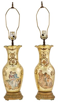 Lot 223 - Pair of Glass Decoupage Baluster-Form Vases...