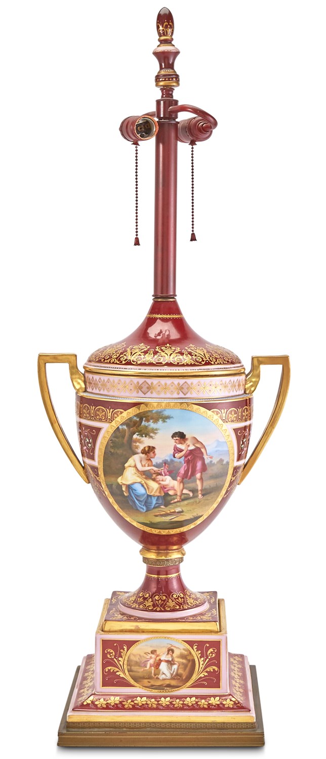 Lot 266 - Vienna Style Gilt and Hand-Painted Double...