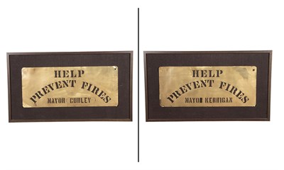Lot 240 - Pair of Framed Brass "Help Prevent Fires"...