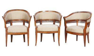 Lot 237 - Set of Three Upholstered Fruitwood Tub Chairs...