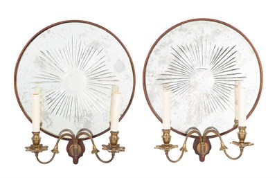 Lot 228 - Set of Four Two-Light Mirrored Sconces Height...