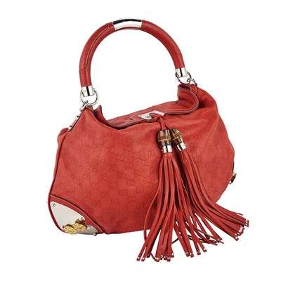 Lot 185 - Gucci Red Leather 'Indy' Monogramed Shoulder Bag