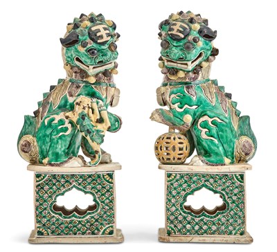 Lot 139 - A Pair of Chinese Famille Verte Porcelain Lions
