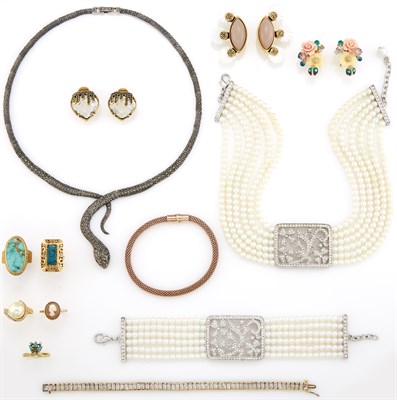 Lot 1305 - Group of Costume, Gold and Silver Jewelry