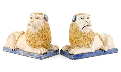 Lot 35 - Pair of Bavent Faience Figures of Recumbent...