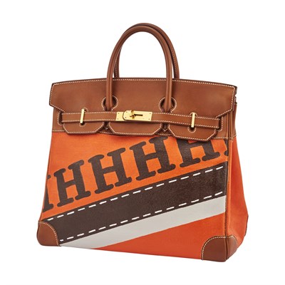 Lot 184 - Hermès Painted Barenia Leather and Canvas Birkin 32 Bag