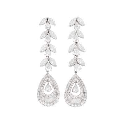 Lot 111 - Pair of White Gold and Diamond Pendant-Earrings