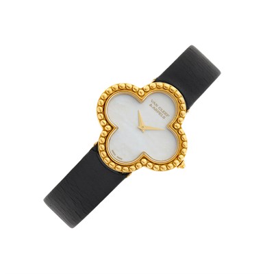 Lot 162 - Van Cleef & Arpels Gold and Mother-of-Pearl 'Alhambra' Wristwatch, Ref. HH762