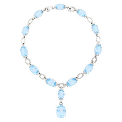 Lot 120 - White Gold, Blue Topaz and Diamond Pendant-Necklace
