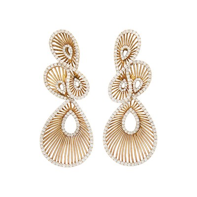 Lot 80 - Pair of Rose Gold and Diamond Pendant-Earrings