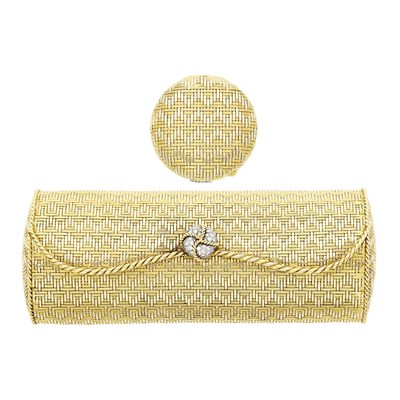 Lot 30 - Tiffany & Co. Two-Color Gold and Diamond Evening Purse and Compact