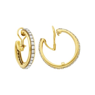 Lot 15 - Pair of Two-Color Gold and Diamond Hoop Earclips