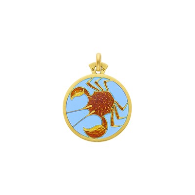 Lot 9 - Cartier Gold, Enamel and Plique-à-Jour Enamel Cancer Zodiac Pendant, France