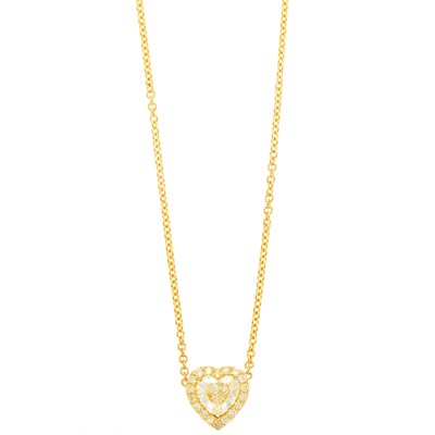 Lot 1027 - Gold, Colored Diamond and Diamond Pendant-Necklace