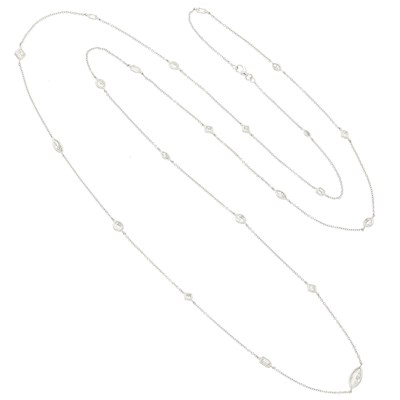 Lot 1079 - Long White Gold and Diamond Chain Necklace