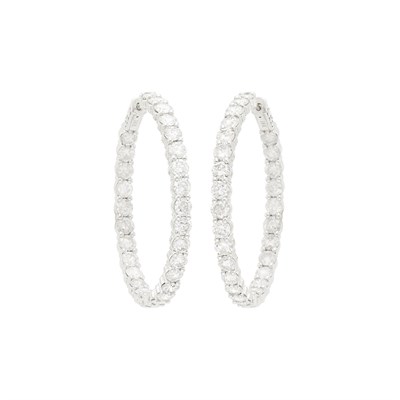 Lot 142 - Pair of White Gold and Diamond Hoop Earrings