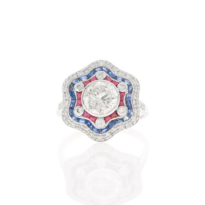 Lot 2089 - White Gold, Diamond, Sapphire and Ruby Ring
