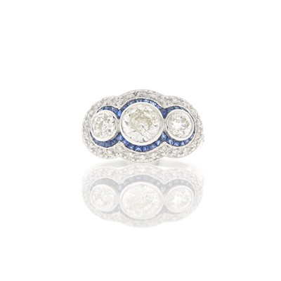 Lot 2196 - White Gold, Diamond and Sapphire Ring