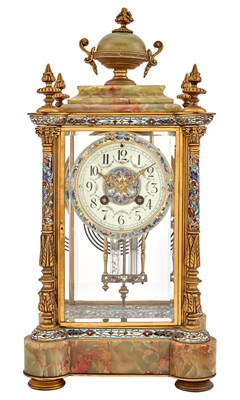 Lot 271 - Gilt Metal, Champlevé Enamel and Onyx Mantel...