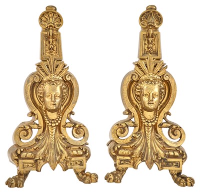Lot 274 - Pair of Louis XVI Style Brass Andirons Height...