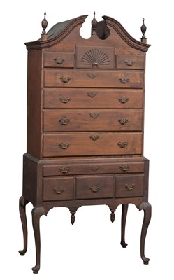 Lot 183 - Queen Anne Maple Bonnet-Top High Chest of Drawers