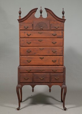 Lot 88 - Queen Anne Maple Bonnet-Top High Chest of Drawers