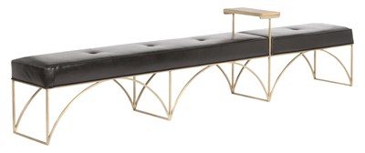 Lot 342 - Upholstered Brass Long Bench Height 26 inches,...