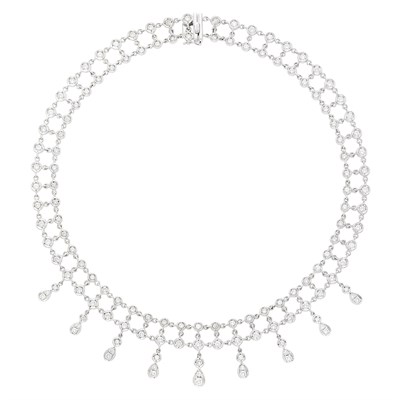 Lot 144 - White Gold and Diamond Choker Fringe Necklace