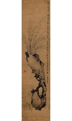 Lot 188 - A Chinese School Painting of Rockwork and Flowering Plant