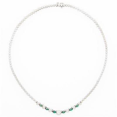 Lot 1185 - White Gold, Garnet and Diamond Necklace