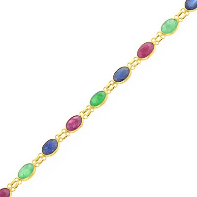 Lot 1218 - Gold, Ruby, Emerald and Sapphire Bracelet