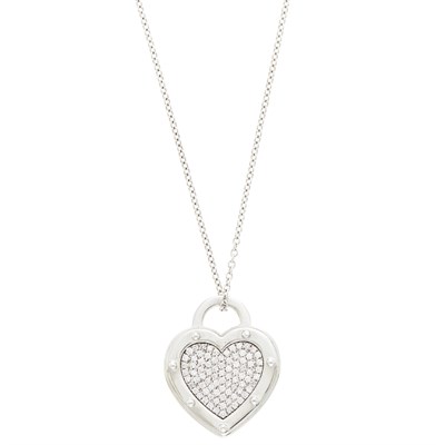 Lot 1187 - Tiffany & Co. White Gold and Diamond Heart Pendant with Chain Necklace